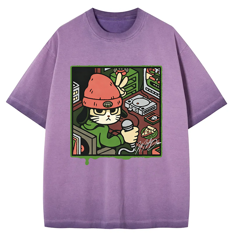 Tokyocanvas Rapper Cat Gradient Washed T-Shirt