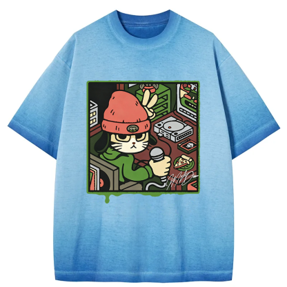 Tokyocanvas Rapper Cat Gradient Washed T-Shirt