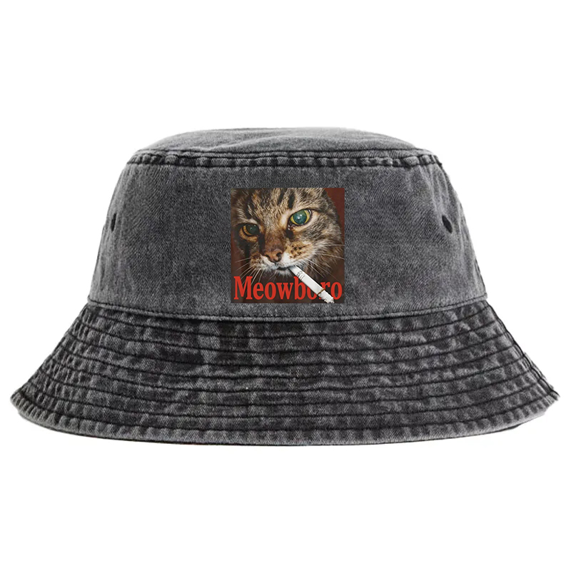 Tokyocanvas Funny Smoking Cat Meme Washed Bucket Hat