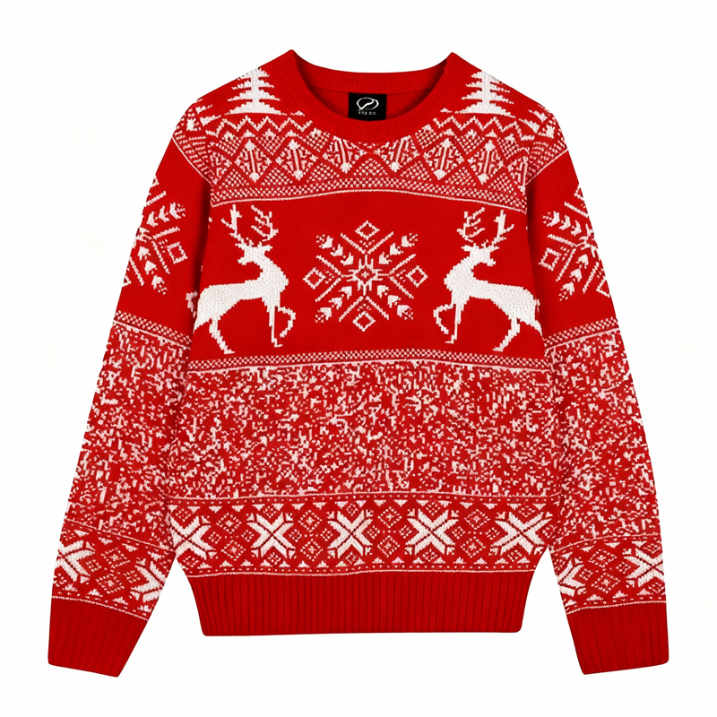 Tokyocanvas White Christmas Reindeer Ugly Christmas Sweater