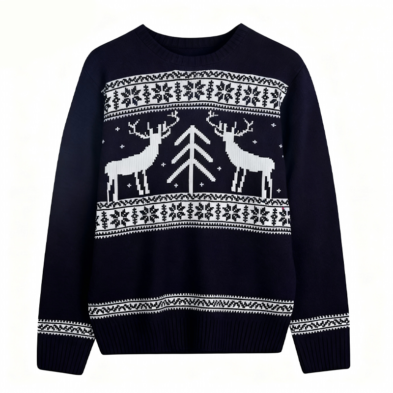 Tokyocanvas White Reindeer Ugly Christmas Sweater