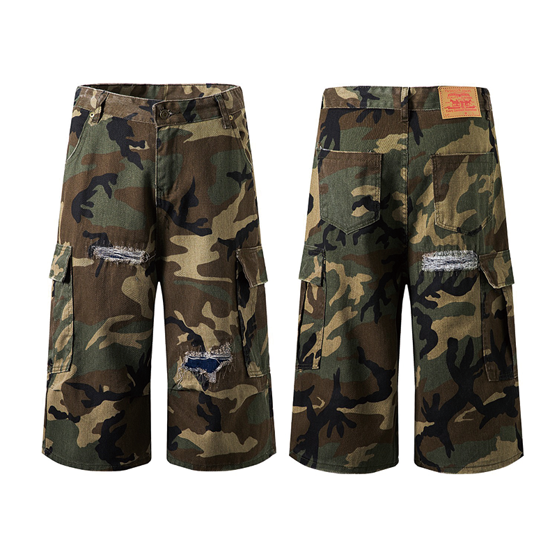 Tokyocanvas Distressed Camo Denim Shorts