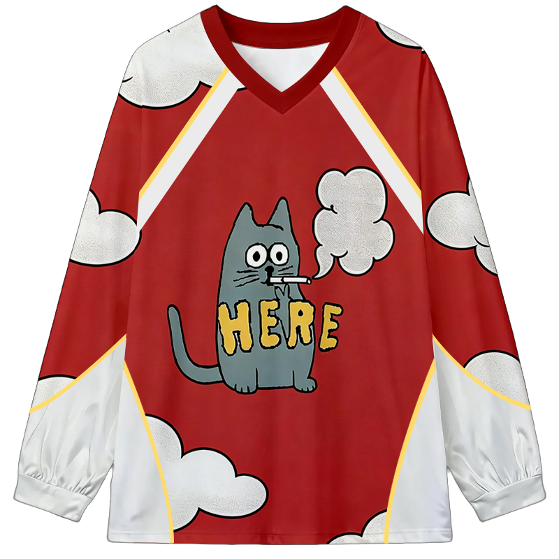 Tokyocanvas Here Is Smoking Cat Long Sleeve Graphic Print T-Shirt