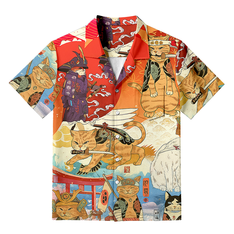 Tokyocanvas Samurai Cat Funny Art Japanese Hawaiian Shirt