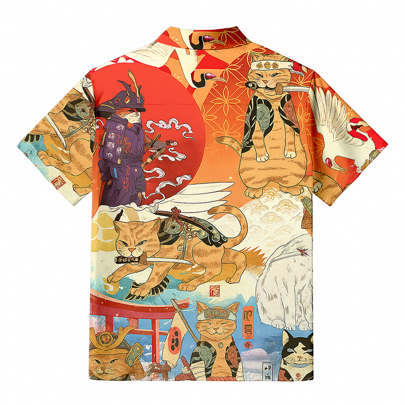 Tokyocanvas Samurai Cat Funny Art Japanese Hawaiian Shirt
