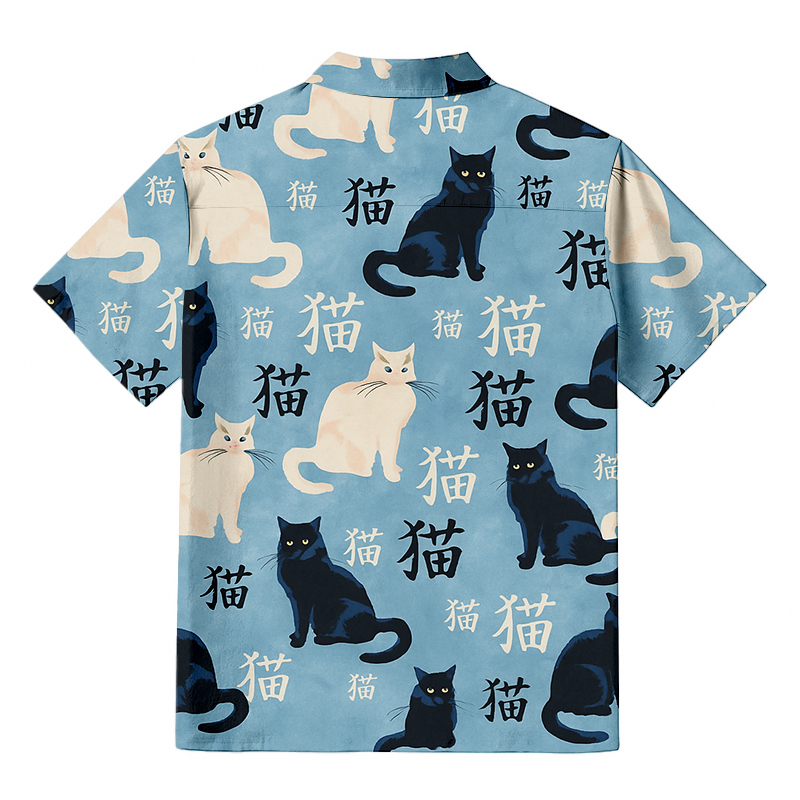 Tokyocanvas japanese Black And White Cat Hawaiian Shirt