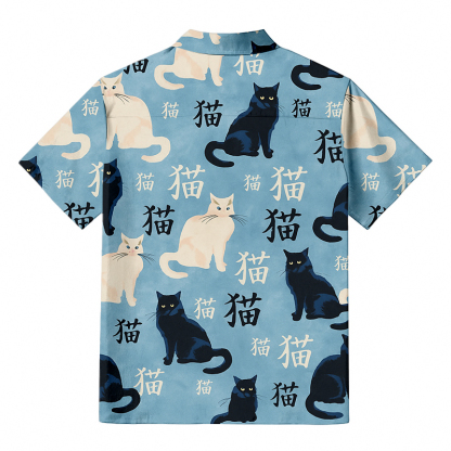Tokyocanvas japanese Black And White Cat Hawaiian Shirt