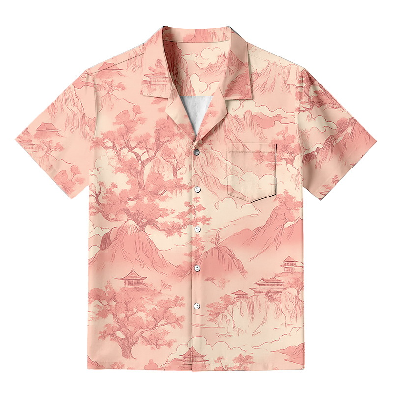Tokyocanvas Cherry Blossom Mountains Hawaiian Shirt