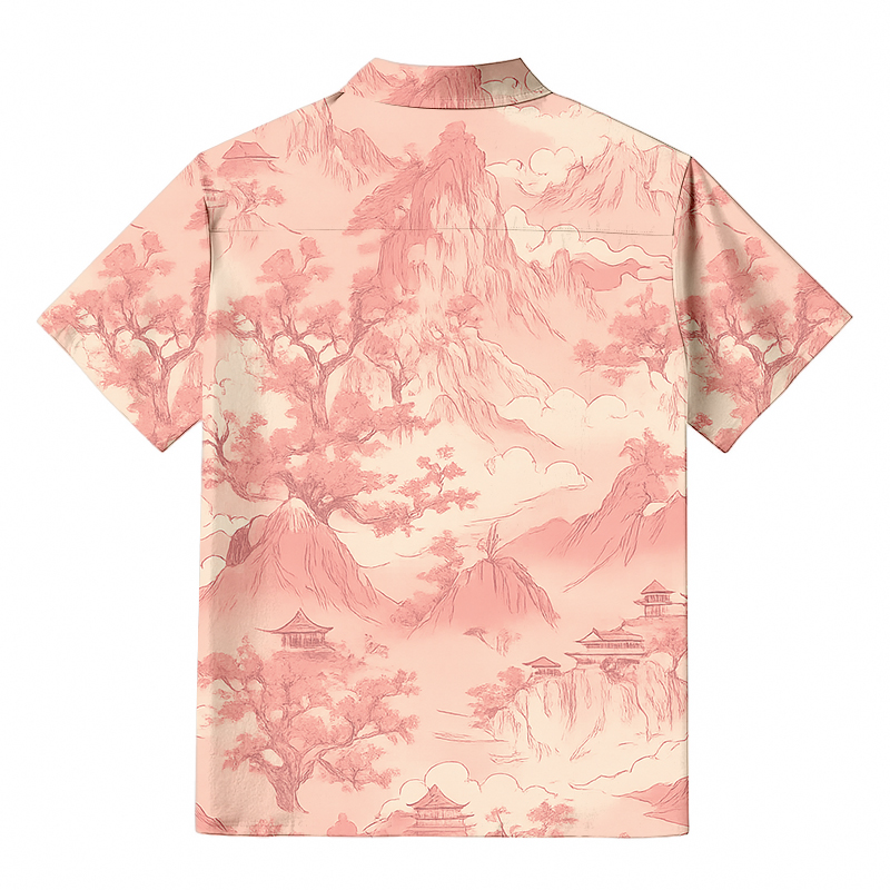 Tokyocanvas Cherry Blossom Mountains Hawaiian Shirt