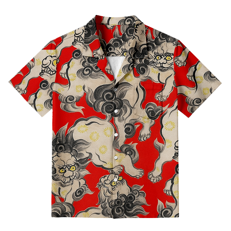 Tokyocanvas Japanese Kara Zishi Lion Hawaiian Shirt