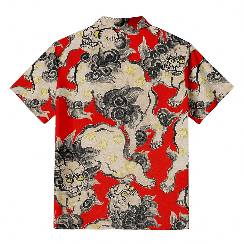 Tokyocanvas Japanese Kara Zishi Lion Hawaiian Shirt