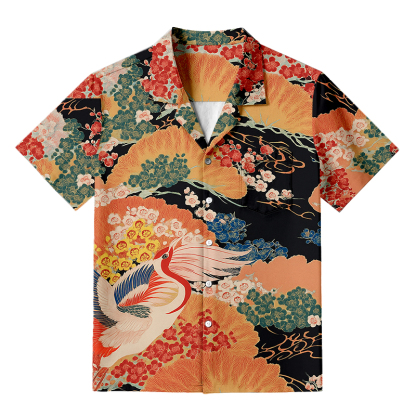 Tokyocanvas Japanese Crane Flower Hawaiian Shirt
