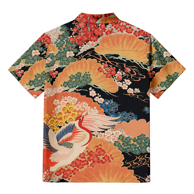 Tokyocanvas Japanese Crane Flower Hawaiian Shirt