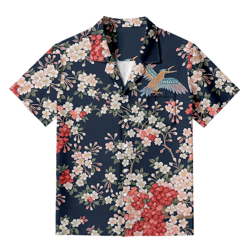Tokyocanvas Sakura Navy Hawaiian Shirt