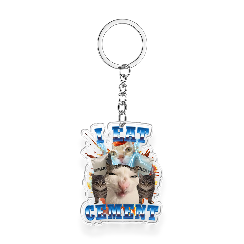 Tokyocanvas I Eat Cement Funny Cat Meme Keychain