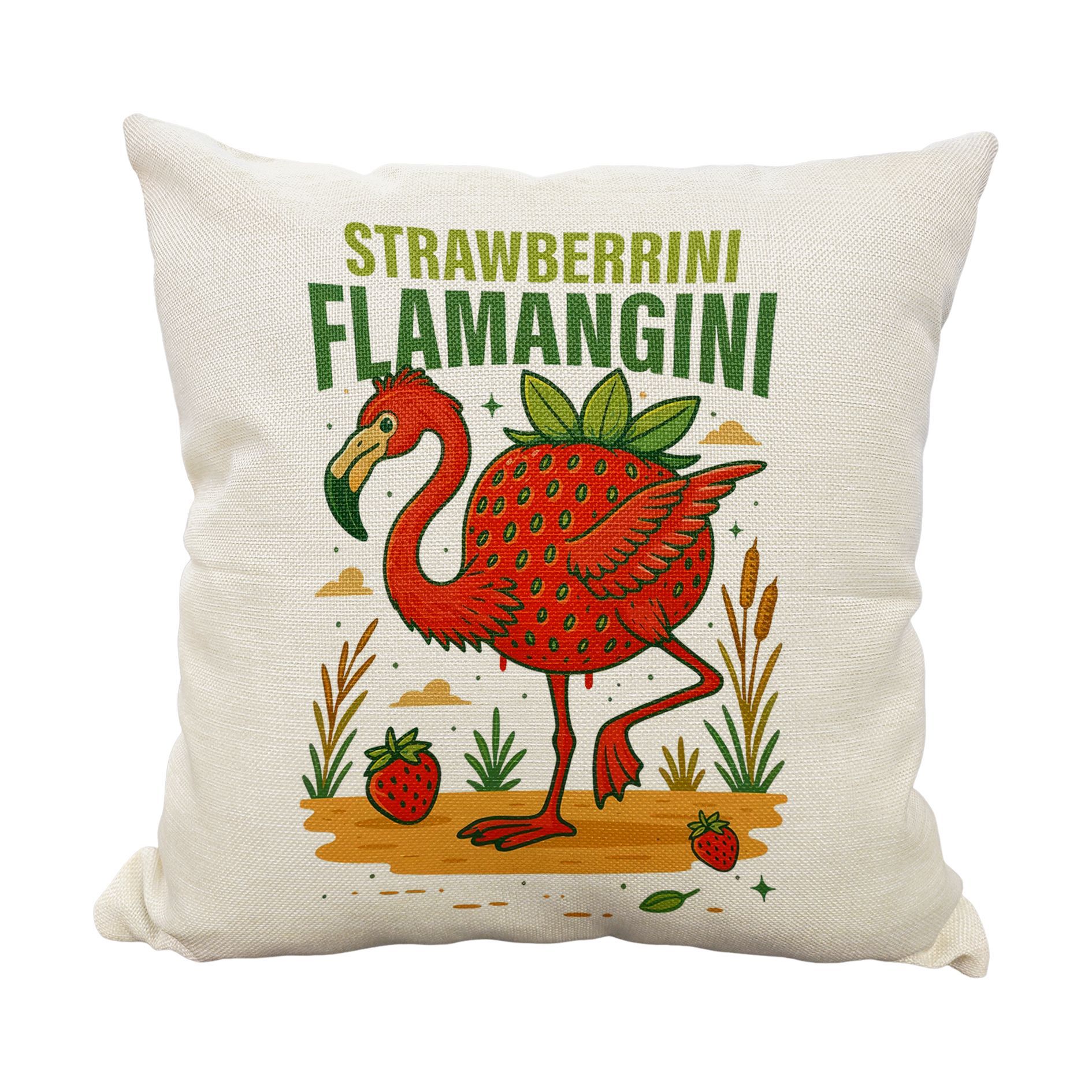 Tokyocanvas Strawberry Flamingo Funny Pillow
