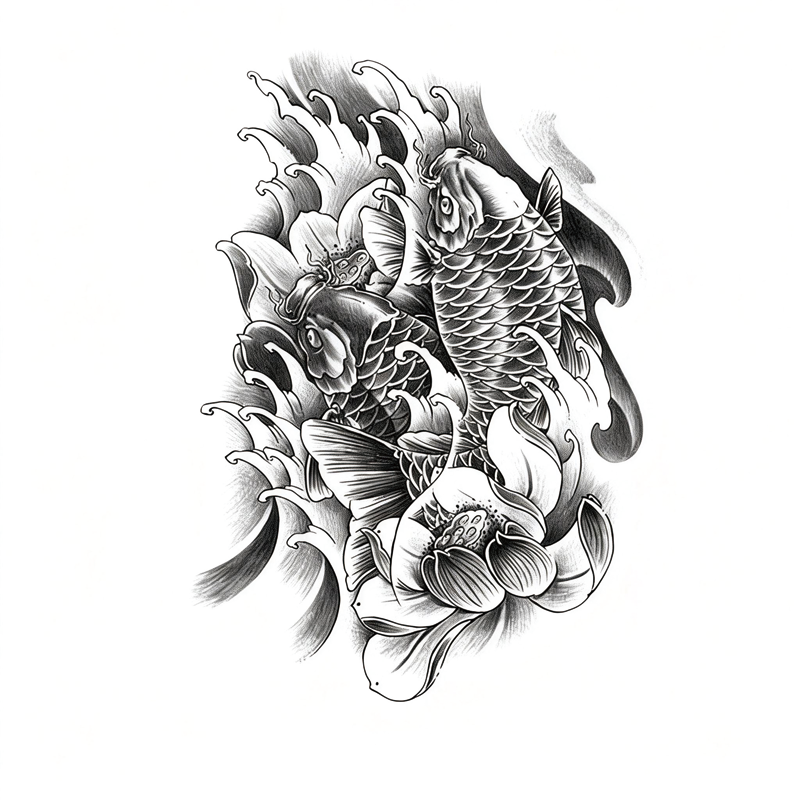 Tokyocanvas Koi Lotus Surge Temporary Tattoo