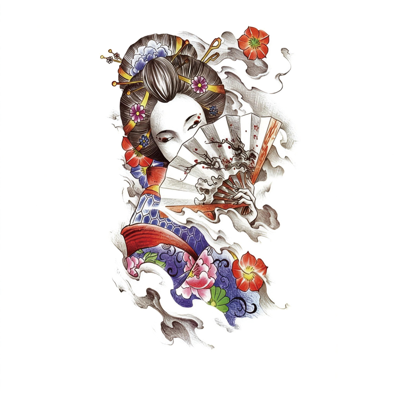 Tokyocanvas Geisha Fan Blossom Temporary Tattoo