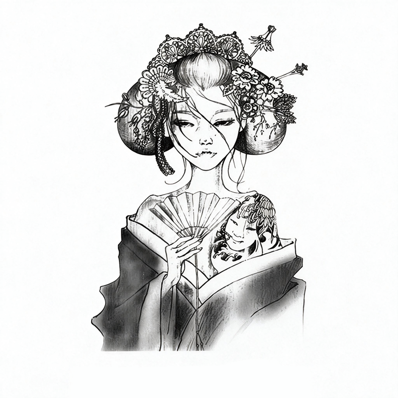 Tokyocanvas Geisha Hidden Doll Temporary Tattoo