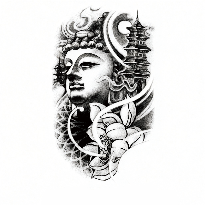 Tokyocanvas Buddha Lotus Tower Temporary Tattoo