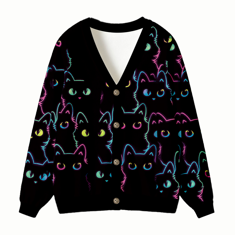 Tokyocanvas Glow Stacked Cats Ugly Cardigan Sweatshirt