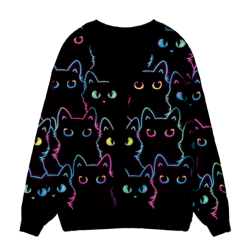 Tokyocanvas Glow Stacked Cats Ugly Cardigan Sweatshirt