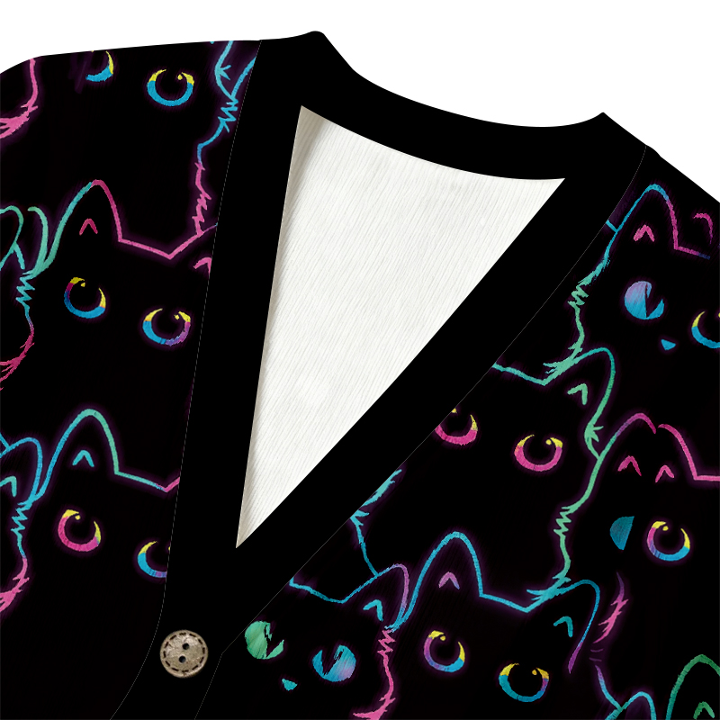Tokyocanvas Glow Stacked Cats Ugly Cardigan Sweatshirt