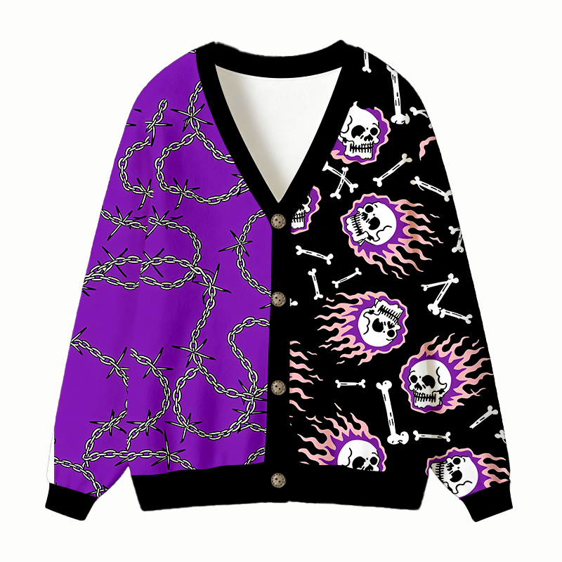 Tokyocanvas Purple Skull Ugly Cardigan Sweatshirt