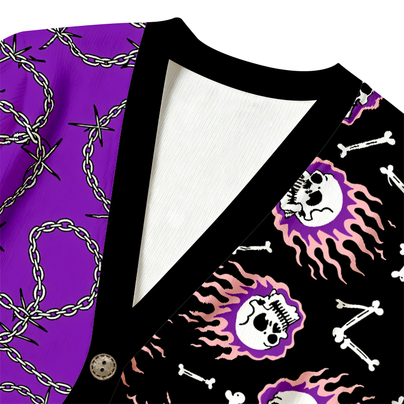 Tokyocanvas Purple Skull Ugly Cardigan Sweatshirt