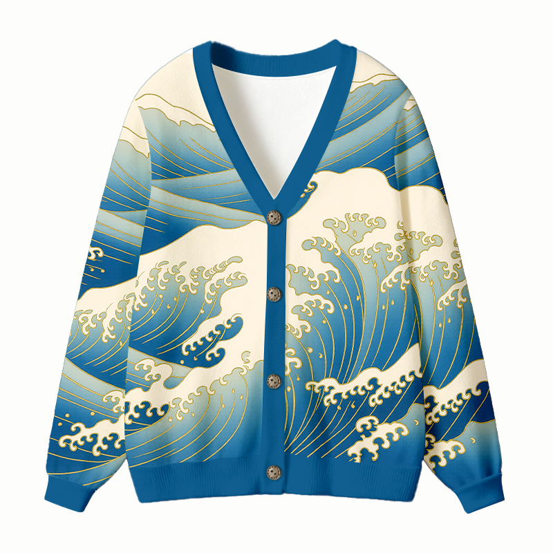 Tokyocanvas Black The Great Wave Off Ugly Cardigan Sweatshirt