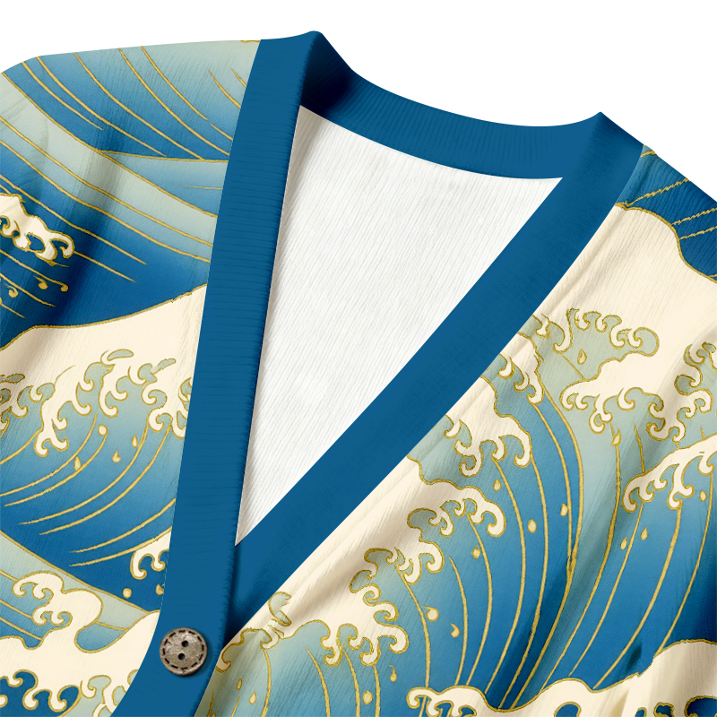 Tokyocanvas Black The Great Wave Off Ugly Cardigan Sweatshirt