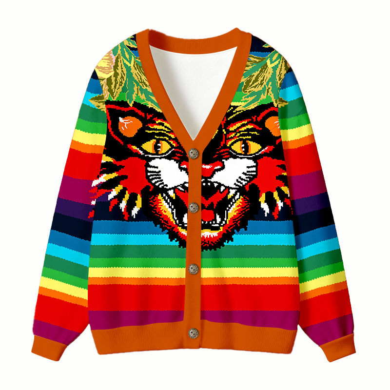 Tokyocanvas Rainbow Tiger Ugly Cardigan Sweatshirt