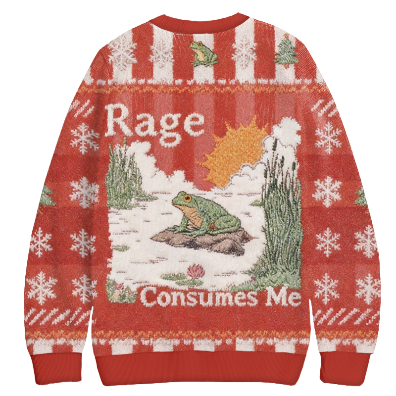 Tokyocanvas Rage Consumes Me Frog Pond Christmas Ugly Sweatshirt