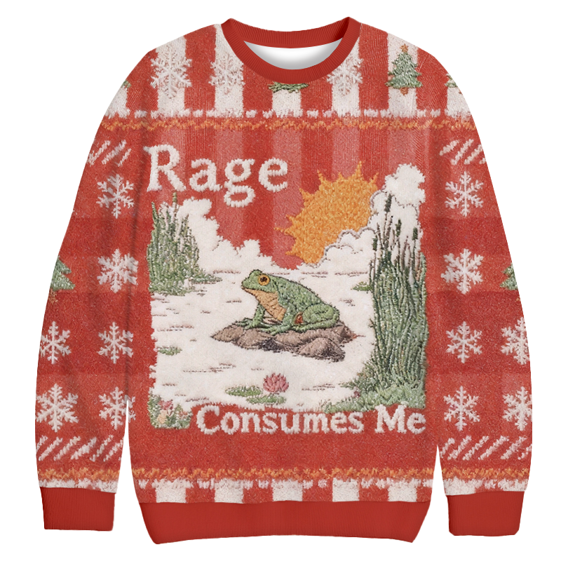 Tokyocanvas Rage Consumes Me Frog Pond Christmas Ugly Sweatshirt