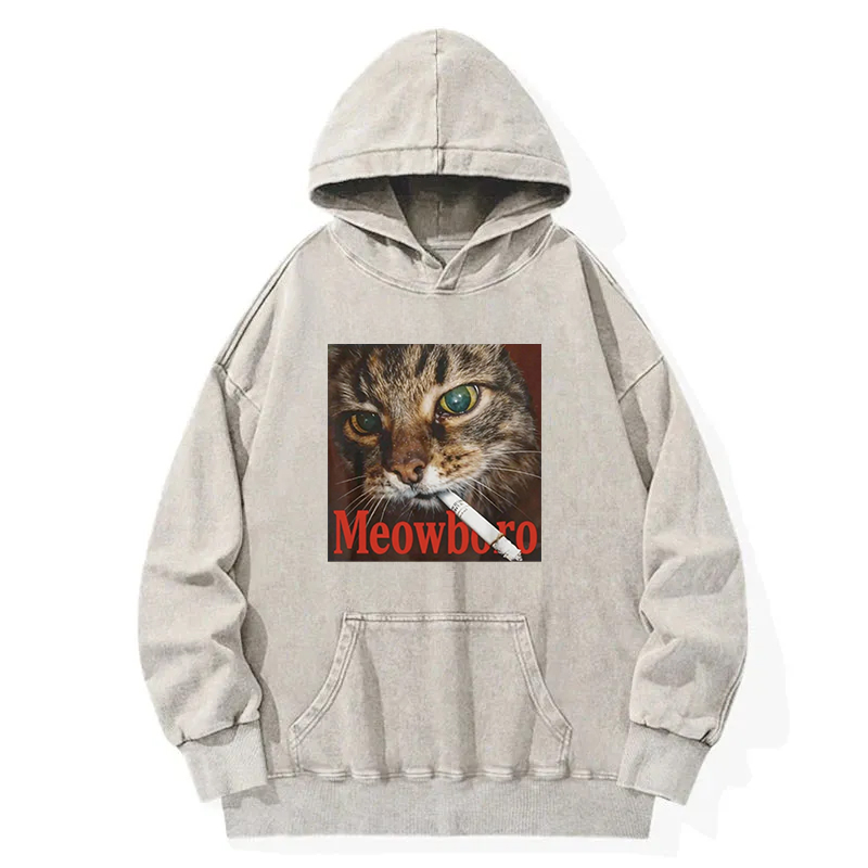 Tokyocanvas Funny Smoking Cat Meme Washed Hoodie