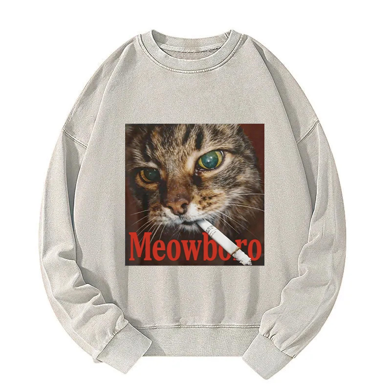 Tokyocanvas Funny Smoking Cat Meme Washed Sweatshirt