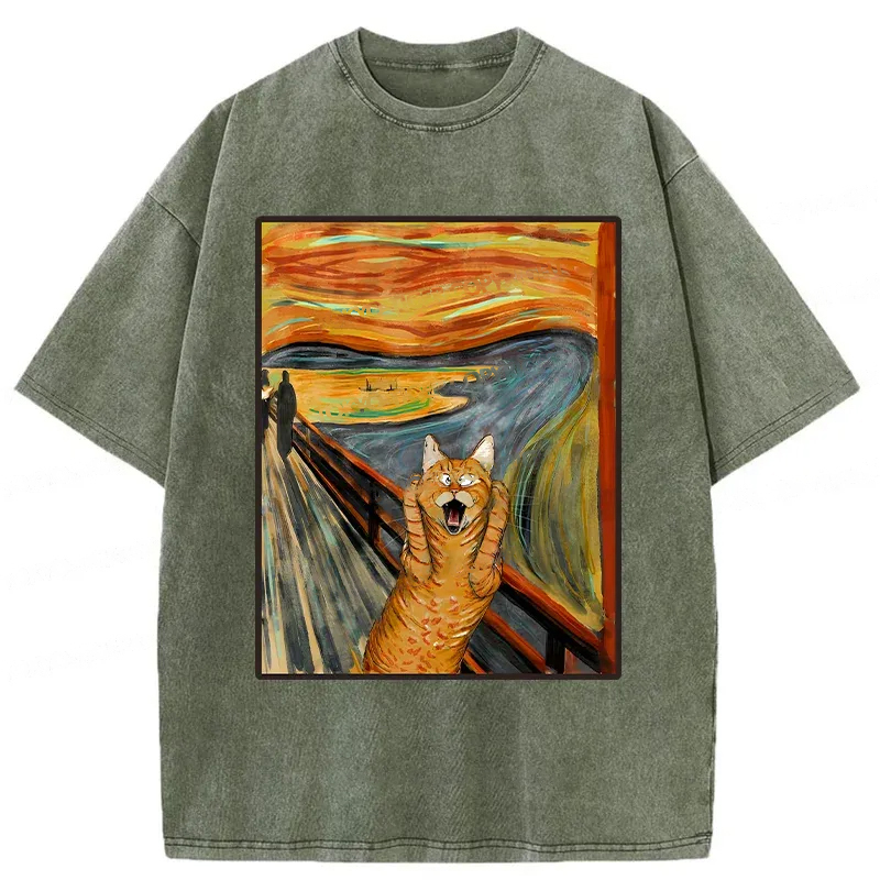 Tokyocanvas Screaming Cat Washed T-Shirt