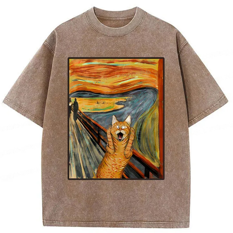 Tokyocanvas Screaming Cat Washed T-Shirt