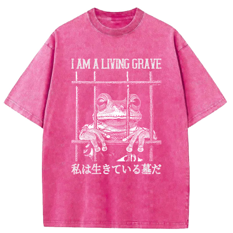 Tokyocanvas Funny Frog In Cage Washed T-Shirt