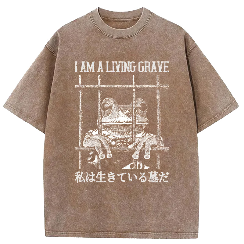 Tokyocanvas Funny Frog In Cage Washed T-Shirt