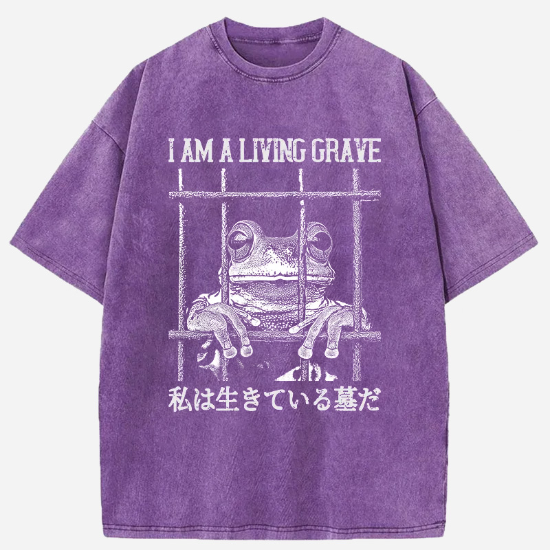 Tokyocanvas Funny Frog In Cage Washed T-Shirt