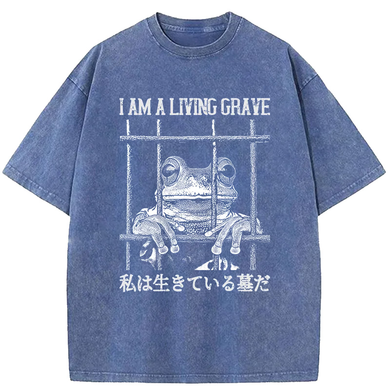 Tokyocanvas Funny Frog In Cage Washed T-Shirt