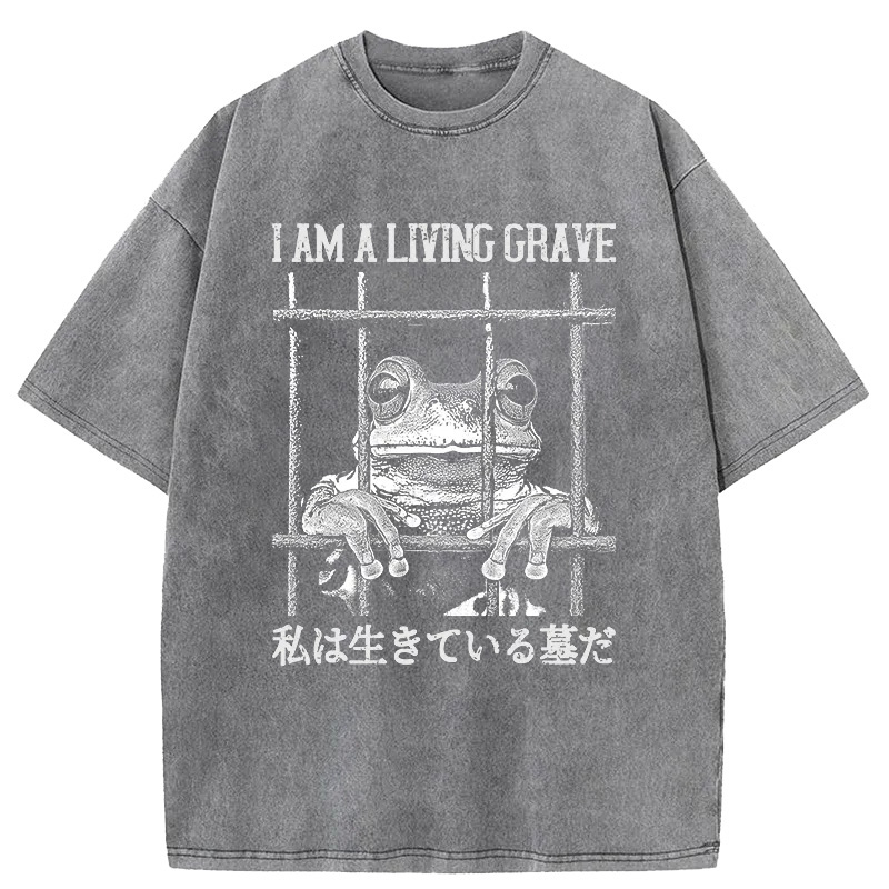 Tokyocanvas Funny Frog In Cage Washed T-Shirt