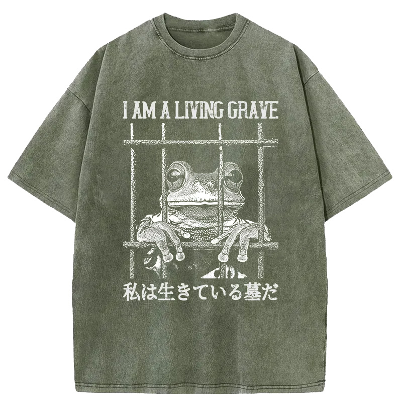 Tokyocanvas Funny Frog In Cage Washed T-Shirt