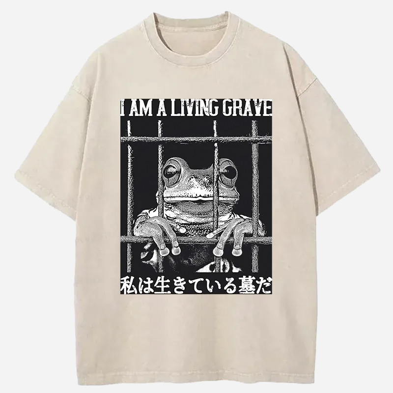 Tokyocanvas Funny Frog In Cage Washed T-Shirt