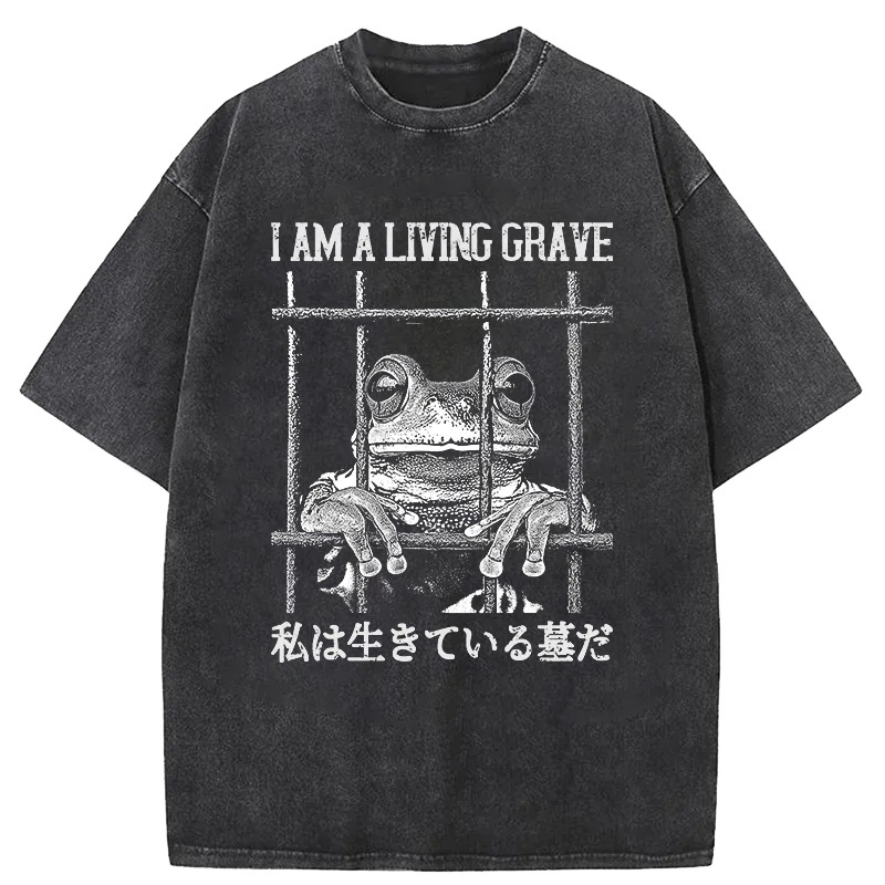 Tokyocanvas Funny Frog In Cage Washed T-Shirt