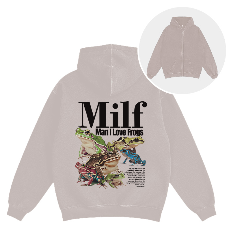 Tokyocanvas Man I Love Frogs Meme Washed Zip Hoodie