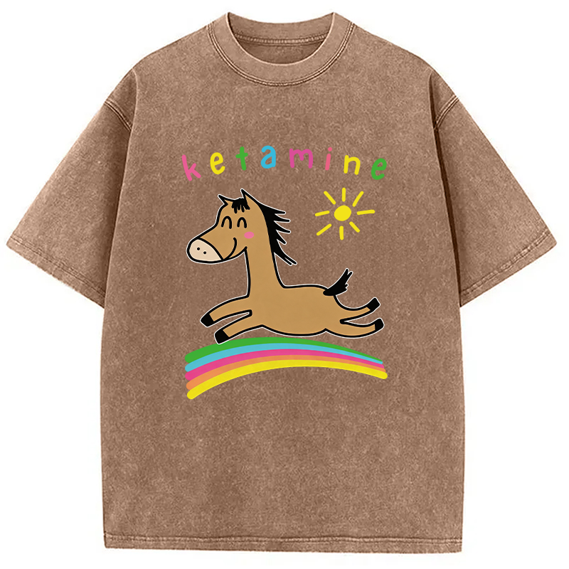 Tokyocanvas Funny Ketamine Cute Trippy Horse Washed T-Shirt