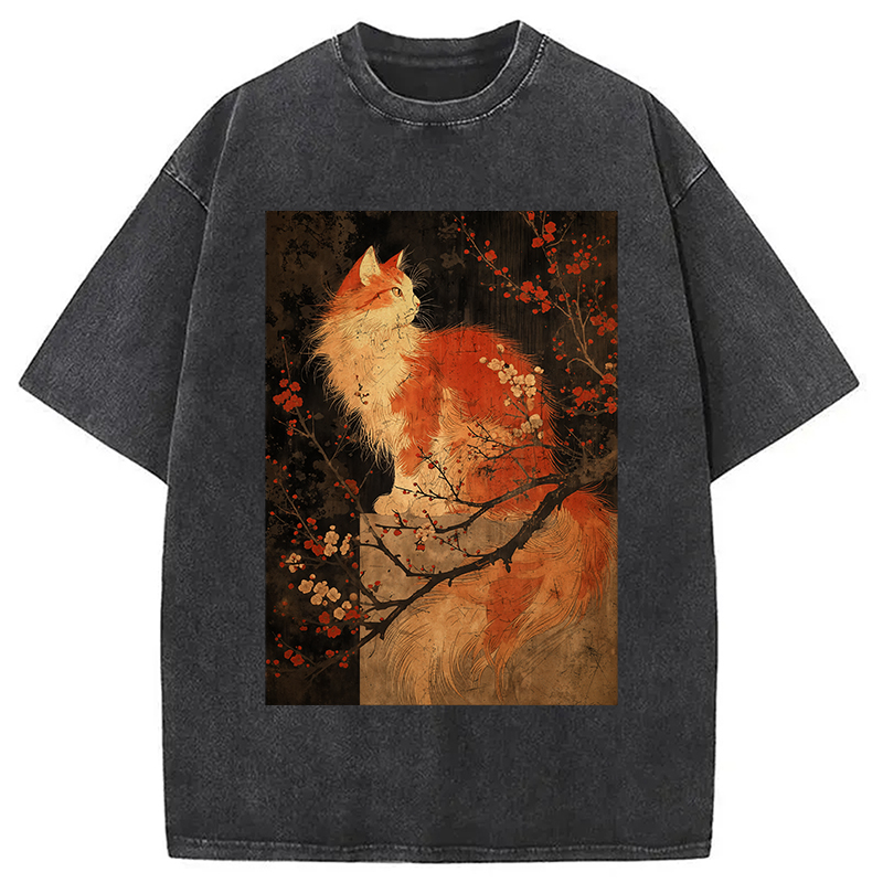 Tokyocanvas Japan Cat Washed T-Shirt
