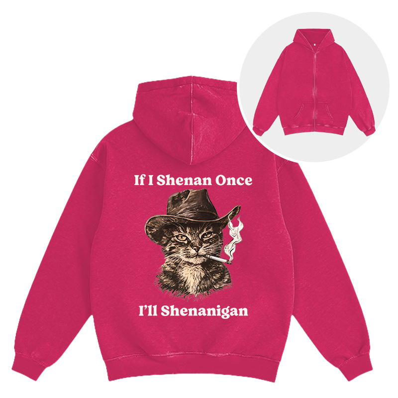 Tokyocanvas Funny Unhinged Cat Washed Zip Hoodie